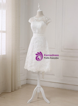 Short A-line Lace Little White Sleeveless Scoop Neck Wedding Dresses