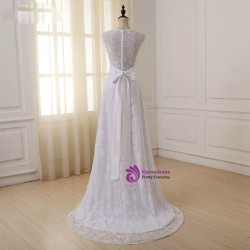 Cap Sleeve V-neck A-line Lace Beaded Sashes Wedding Dress