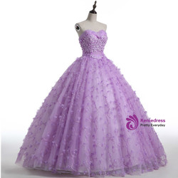Purple Sweetheart Tulle Flower Ball Gown Wedding Dress