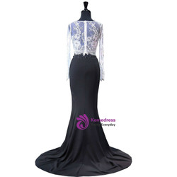 Mermaid Lace Long Sleeve Black And White Two Piece Prom Dress