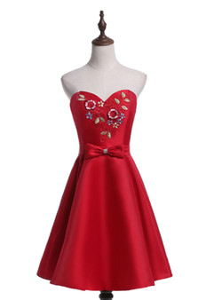 In Stock:Ship in 48 hours Red Satin Sweetheart Homecoming Dress
