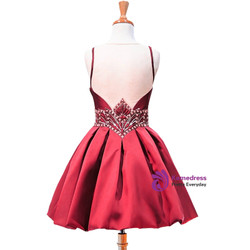 A-line V-neck Sheer Back Beaded Crystals Homecoming Dress