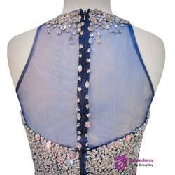 A-line Beaded Crystals Navy Blue Party Homecoming Dress