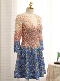 Long Sleeves Crystal Long Sleeve V-neck Mother Of The Bride Dress