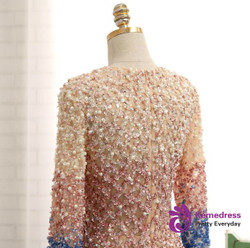 Long Sleeves Crystal Long Sleeve V-neck Mother Of The Bride Dress