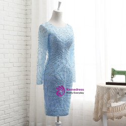 Light Blue Short Prom Dress Lace With Beaded Mother Of The Bride Dress
