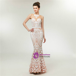 Fashionable Mermaid Champagne Lace Floor Length Prom Dress