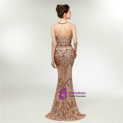 Attractive Gold Mermaid Sequins Floor Length Prom Dress