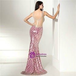 Sexy Pink Mermaid Sequins Illusion Backless Prom Dress Sexy Pink Mermaid Sequins Illusion Backless Prom Dress