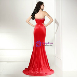 Red Mermaid Strapless Cut Out Split Front Prom Dress