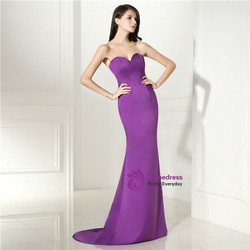 Purple Mermaid Satin Sweetheart Backless Prom Dress