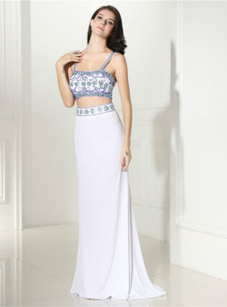 White Mermaid Chiffon Two Piece Spaghetti Straps Prom Dress White Mermaid Chiffon Two Piece Spaghetti Straps Prom Dress
