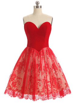 In Stock:Ship in 48 hours Quick Deilvery Red Sweetheart Lace Homecoming Dress