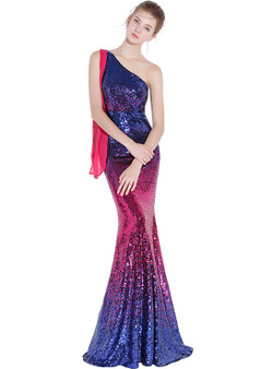 In Stock:Ship in 48 hours Mermaid One Shoulder Sequins Prom Dress