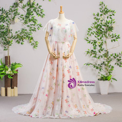 A-Line Ball Gown Pink Print Backless Wedding Dress