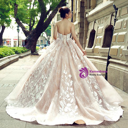 Ball Gown Champagne Strapless Appliques Wedding Dress