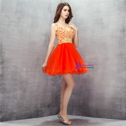 Red Spaghetti Straps Tulle Appliques Backless Homecoming Dress Red Spaghetti Straps Tulle Appliques Backless Homecoming Dress