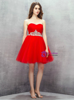 Red Sweetheart Tulle Short Homecoming Dress With Crystal
