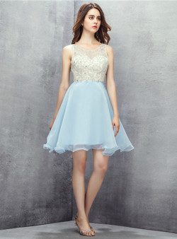 Light Blue Backless With Beading Homecoming Dress