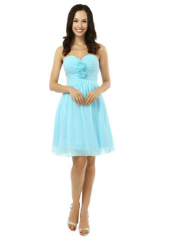 Simple Light Blue Chiffon Sweetheart With Pleats Homecoming Dress