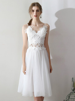 In Stock:Ship in 48 hours Simple Two Piece Tulle Tea Length Wedding Dress