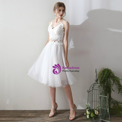 In Stock:Ship in 48 hours Simple Two Piece Tulle Tea Length Wedding Dress