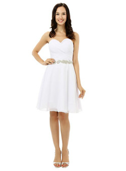 White Chiffon Knee Length Sweetheart With Crystal Homecoming Dress