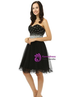 Black Knee Length Sweetheart Tulle With Crystal Homecoming Dress