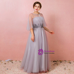 Plus Size Gray Tulle Strapless Floor Length Prom Dress