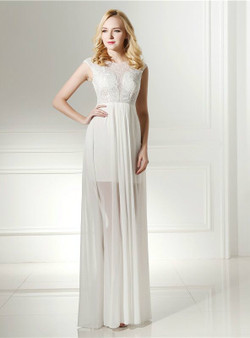 Simple Sexy White Chiffon Lace Cap Sleeve Wedding Dress