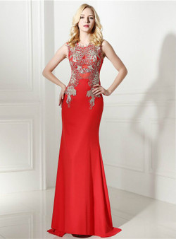Sexy Red Mermaid Lace Appliques Crystal Prom Dress Sexy Red Mermaid Lace Appliques Crystal Prom Dress