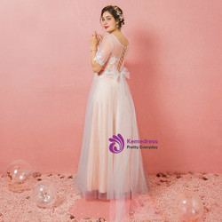 Plus Size Champagne Tulle Lace Short Sleeve Prom Dress