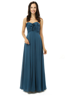 Simple Navy Blue Chiffon Sweetheart Floor Length Bridesmaid Dress