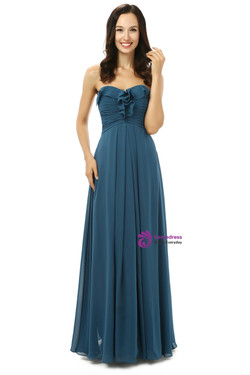 Simple Navy Blue Chiffon Sweetheart Floor Length Bridesmaid Dress