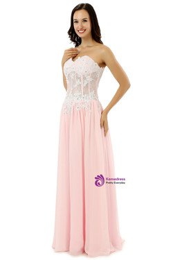 Sexy Pink Sweetheart Chiffon Lace Appliques Bridesmaid Dress