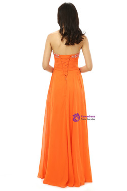 Orange Chiffon Cut Out Sweetheart With Pleats Bridesmaid Dress