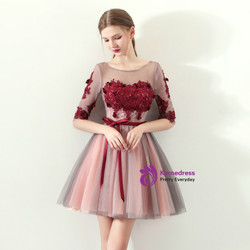 In Stock:Ship in 48 hours Half Sleeve Tulle Appliques Homecoming Dress