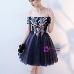 In Stock:Ship in 48 hours Navy Blue Off the Shoulder Homecoming Dress