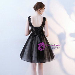 In Stock:Ship in 48 hours Black V-neck Tulle Homecoming Dress