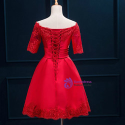 In Stock:Ship in 48 hours Red Off the Shoulder Satin Homecoming Dress