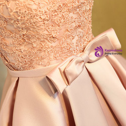 In Stock:Ship in 48 hours Pink Satin Appliques With Bow Homecoming Dress