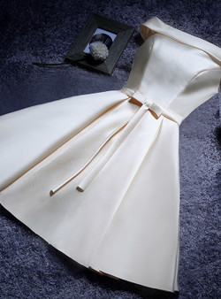 In Stock:Ship in 48 hours Champagne Off the Shoulder Satin Homecoming Dress