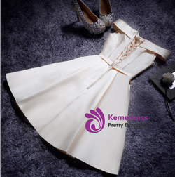 In Stock:Ship in 48 hours Champagne Off the Shoulder Satin Homecoming Dress