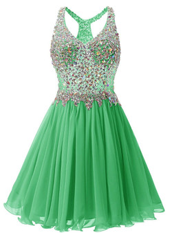 In Stock:Ship in 48 hours Green Chiffon V-neck Homecoming Dress