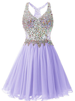 In Stock:Ship in 48 hours Lavender Chiffon V-neck Homecoming Dress