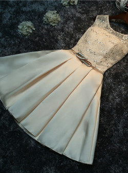 In Stock:Ship in 48 hours Champagne Satin Homecoming Dress