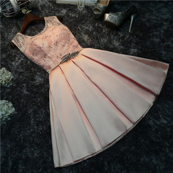 In Stock:Ship in 48 hours Pink Satin Lace Homecoming Dress