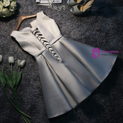 In Stock:Ship in 48 hours Gray Satin Bow Homecoming Dress