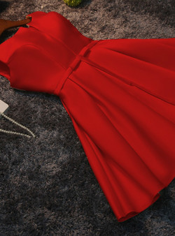 In Stock:Ship in 48 hours Red Satin Bow Homecoming Dress