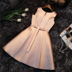 In Stock:Ship in 48 hours Pink Satin Bow Homecoming Dress